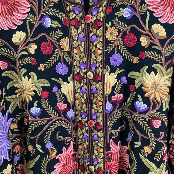 Precious Craft Women’s Wool Floral Embroidery Long Coat Boho Hippie Y2K - Picture 8 of 8